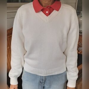 Lands' End Women's Knit Cotton Sweater - Fresh Ivory White